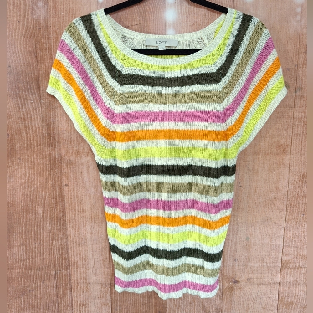 LOFT COLORFUL STRIPED KNIT TOP SIZE SMALL